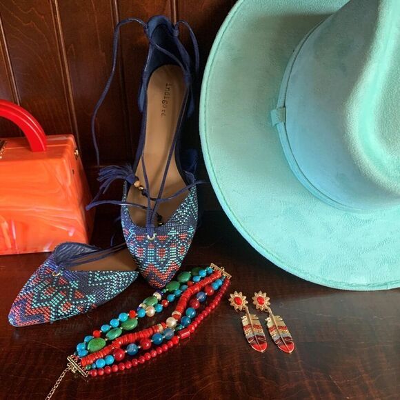 Hat, broad brim, EUC, faux suede, size med, adjustable, stetson style, turquoise - Picture 14 of 16